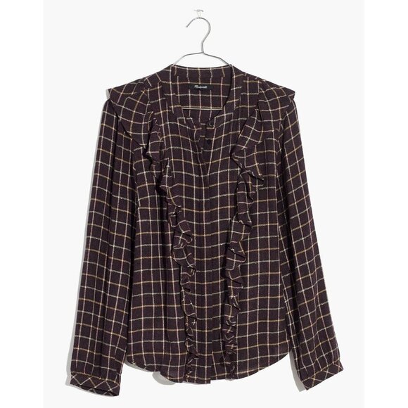 Madewell S Plaid Ruffle Front Top Window Pane - Picture 4 of 4